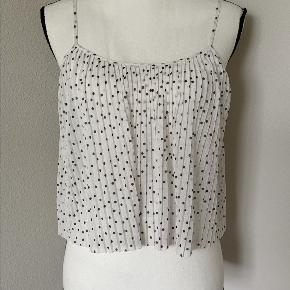 Hollister White and Black Micro-Pleat Polka Dot Camisole